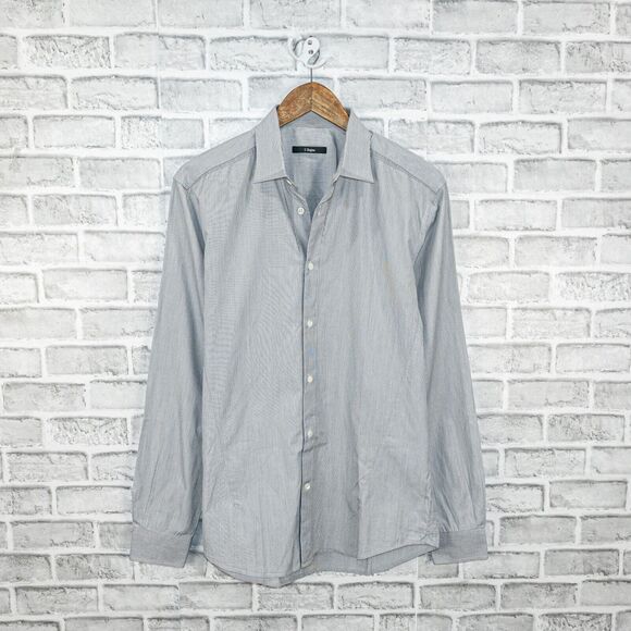 Z Zegna Men's Gray micro stripe Drop 8 Button up shirt Long Sleeve sz 16 1/2 - Picture 1 of 7